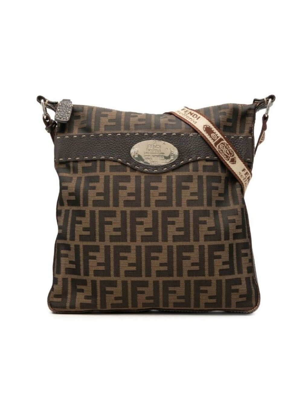 Fendi Zucca Selleria Crossbody Shoulder Bag Brown Canvas Leather